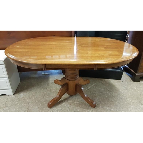 464 - Modern Oak Dining Table with D-Ends and raised on a Single Turned Column - c. 5ft x 3ft 6ins