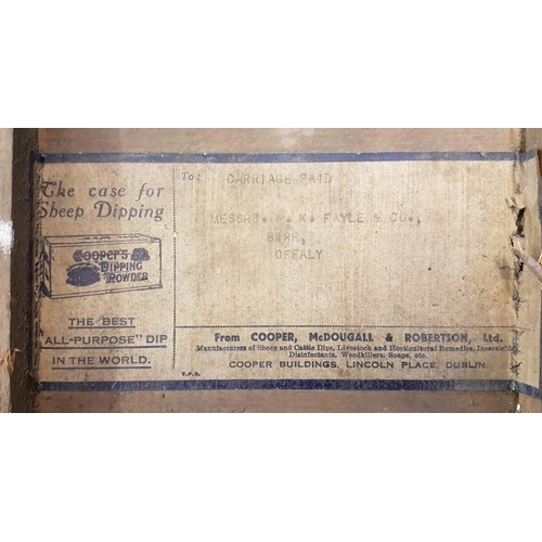 128 - 'Cooper's Dipping Powder' Wooden Crate with label, c.25in wide