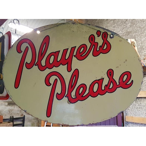 203 - 'Player's Please' Double Sided Hanging Enamel Sign, c.24in x 18in