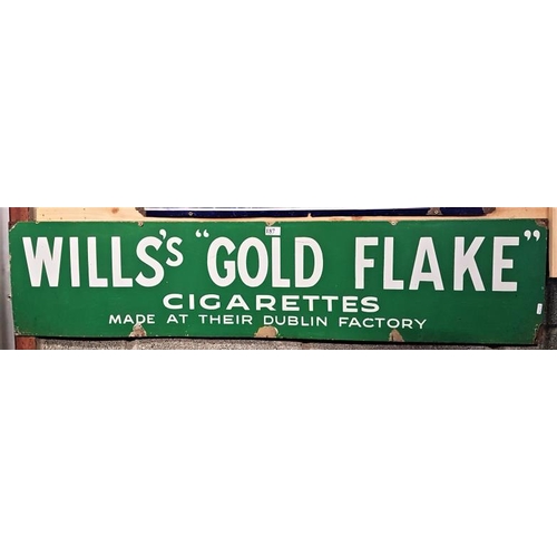 187 - 'Wills's Gold Flake Cigarettes Made At Their Dublin Factory' Enamel Advertising Sign, c.53in x 12in