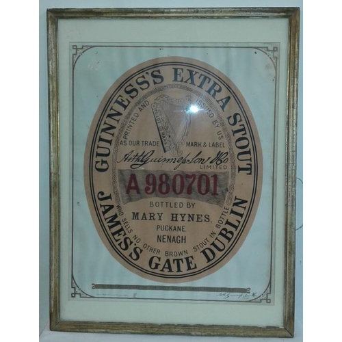 247 - Original Guinness Label Poster, 'Mary Hynes, Puckane, Nenagh', frame c.20in x 26.5in