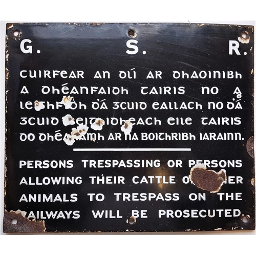 21 - Enamel Great Southern Railway Sign (in Irish and English) - Persons Trespassing Or Persons Allowing ... 