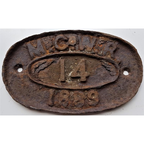 25 - Lineside Sign - Midland Great Western Railway 14 1889, 7in by 4.5in elliptical - 30 x 18ins