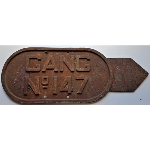 113 - Gang No. 147 Sign, arrow at right hand side, c.26in x 10in including arrow