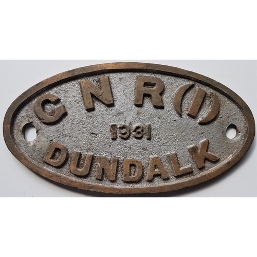 142 - Loco Maker's Plate - Great Northern Railway(I) 1931 Dundalk, 8.5in x 4.5in