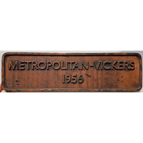 147 - Loco Maker's Plate - Metropolitan Vickers, 1956, c.18in x 5in, cast iron