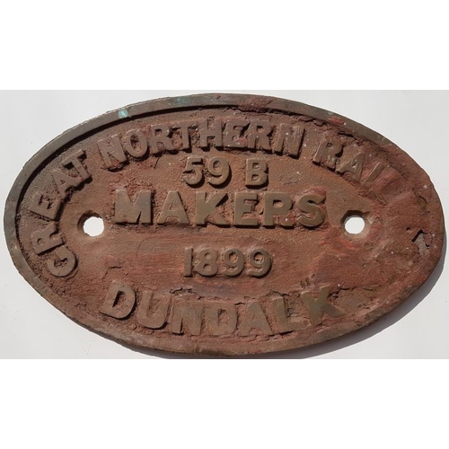 171 - Loco Maker's Plate - Great Northern Railway 59B Makers 1899 Dundalk, 10in x 5.5in