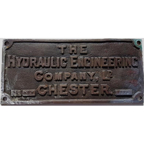 178 - Loco Maker's Plate - The Hydraulic Engineering Company Ltd Chester, 1884, brass/bronze - 9 x 4ins