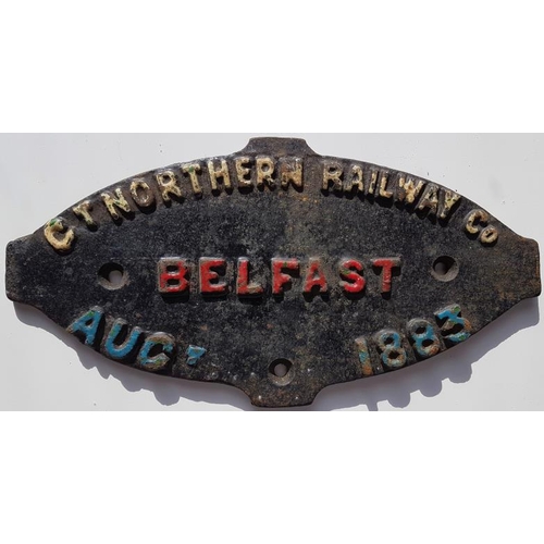 180 - Loco Maker's Plate - Great Northern Railway Co. Belfast Aug 1883, c.10in x 5.5in, cast iron