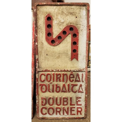 209 - Bilingual Cast Iron Road Sign for a Double Corner. White Background. 12 x 26ins