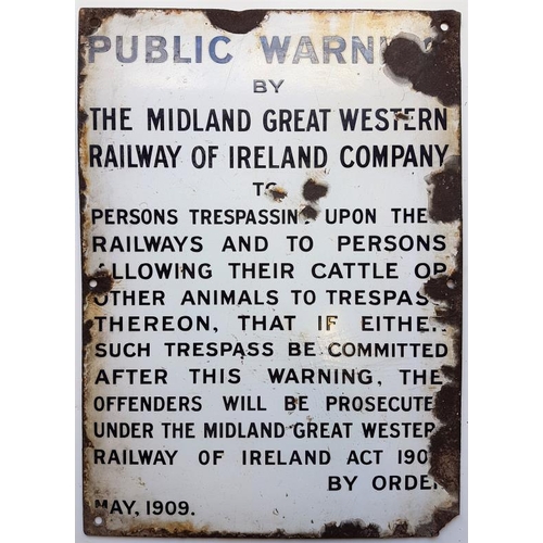 424 - Enamel Public Warning Sign - Public Warning By The Midland Great Western Railway of Ireland Company,... 