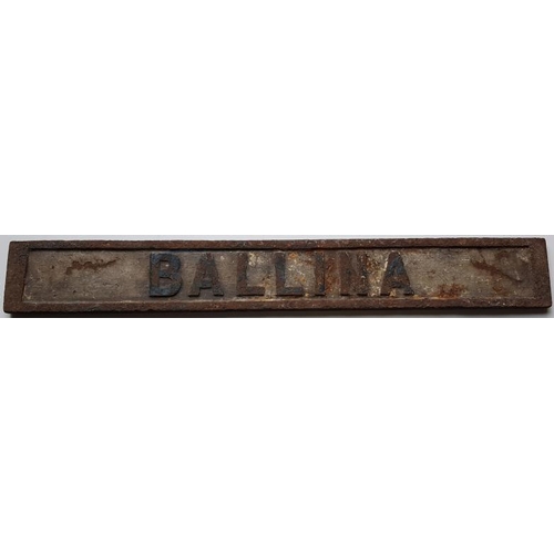 446 - Double Sided Cast Iron Destination Sign - Ballina and Athlone, c.22in x 3in