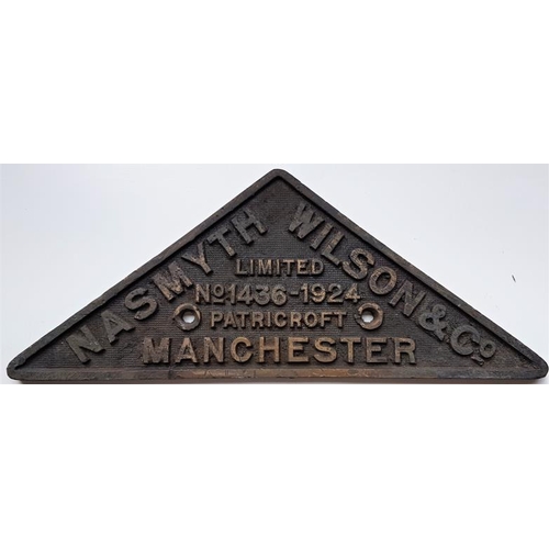 449 - Cast Brass Loco Maker's Plate, 1436 Nasmyth Wilson & Co Limited. No 1436 - 1924. Patricroft Manchest... 