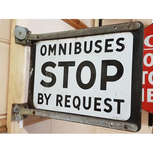 483 - 'Omnibuses Stop Here By Request' Double Sided Enamel Sign - 13 x 10ins