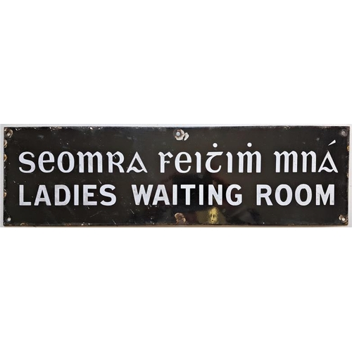 491 - Enamel Station Sign - Ladies Waiting Room, in Irish and English, 21in x 6in