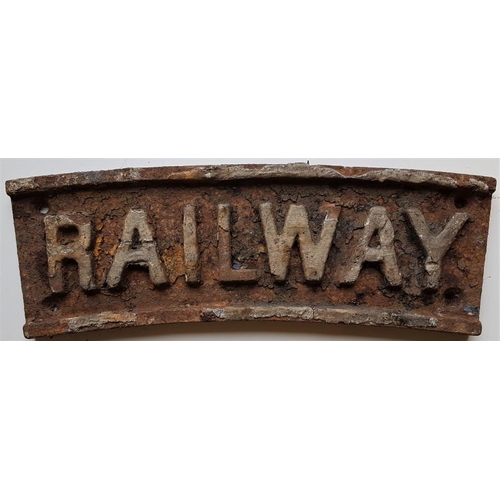 525 - Cast Iron & Arched Railway Sign - Railway, 10.5in x 3.5in