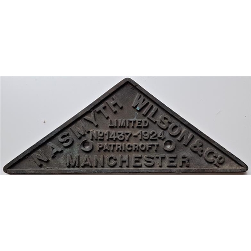 534 - Brass Loco Maker's Plate - 1437 - 1924 Nasmyth Wilson & Co Limited. Patricroft Manchester, 14in x 5.... 