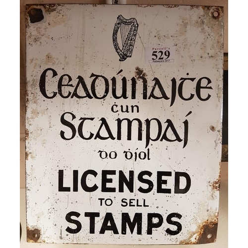 529 - Licence To Sell Stamps Enamel Sign, in Irish and English - 10 x 12ins