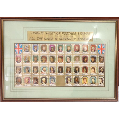 92 - Framed Collection of Stamps - 'All the Kings and Queens of England'