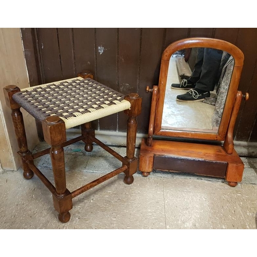 42 - Rope Seat Stool and Mahogany Shaving Mirror