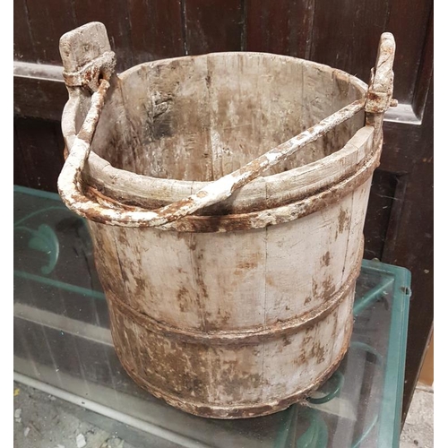 50 - Handmade Wood and Metal Bound Bucket with swing handle, c.14in tall