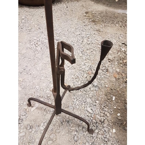 84 - Floor Standing Iron Rushlight Holder, c.43in tall