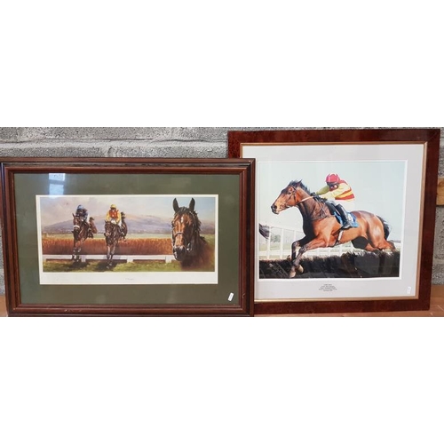 95 - Three Horse Racing Prints, 'L'Escargot', 'Lord Who' and 'Dawn Run', along with a hunting scene print... 