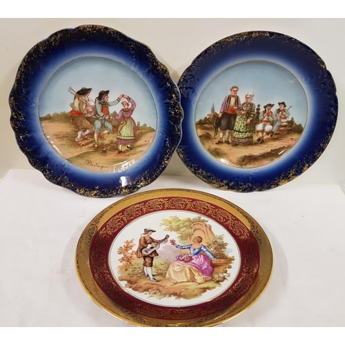 622 - Pair of Limoges Figural Plates and a gilt rim plate