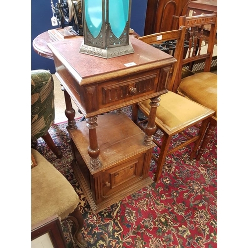 633 - Victorian French Walnut Bedside Cabinet, the square top with inset marble panel above a single drawe... 