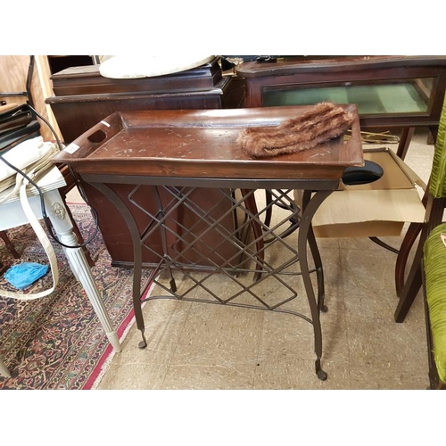 635 - Curved Leg Wrought Iron Wine Rack and Table with removeable Wooden Serving Tray Top