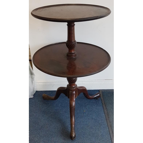 638 - Georgian Mahogany Two Tier Circular Dumb Waiter with turned columns and a three splay pod with pad f... 