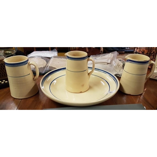 646 - Large Pottery Serving Dish with Three Dresser Jugs