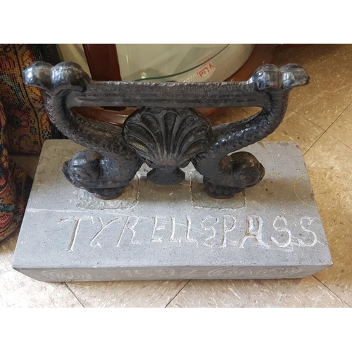 654 - 'Tyrellspass' Cast Iron Foot Scraper on a Carved Stone Base, c.17in x 13in