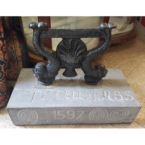 654 - 'Tyrellspass' Cast Iron Foot Scraper on a Carved Stone Base, c.17in x 13in