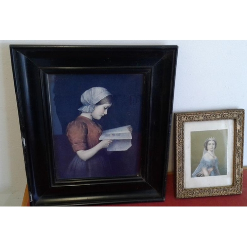 673 - Classic Portrait of Girl Reading Newspaper and a Baxter Print of Victoria