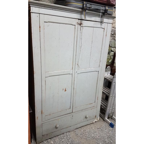 25 - Victorian Pine Cupboard with a pair of doors over one long drawer - 51 x 73ins