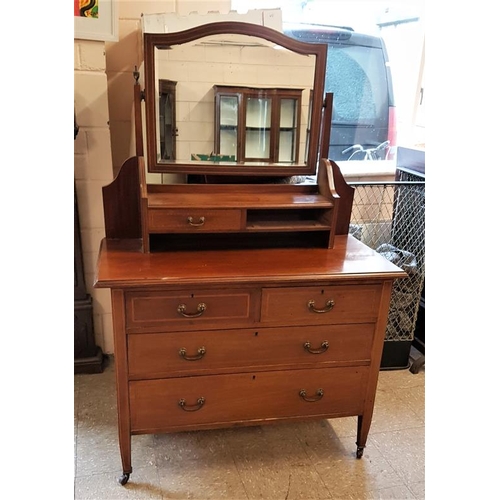 51 - Edwardian Inlaid Mahogany Dressing Table, a Bevelled Mirror over an Arrangement of Six Drawers (one ... 