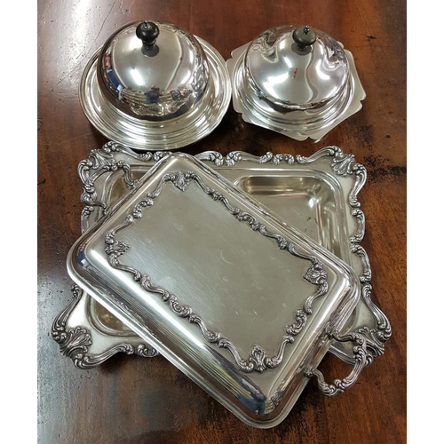 251 - Ornate Two Section Entree Dish and Two Muffin Dishes