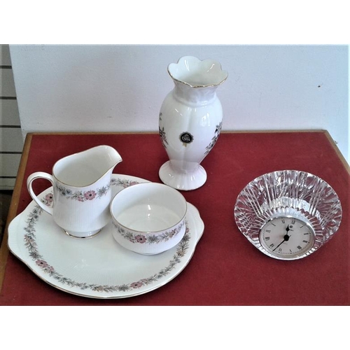 261 - Clock, Vase, Jug, Creamer and Plate