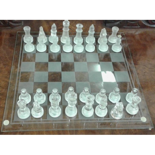 283 - Glass Chess Set with Bevelled Glass Board