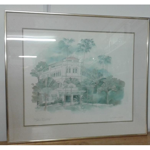 336 - Framed Picture of Edwardian Ball and a View from Raffles Hotel, Singapore (c.26 x 23in)