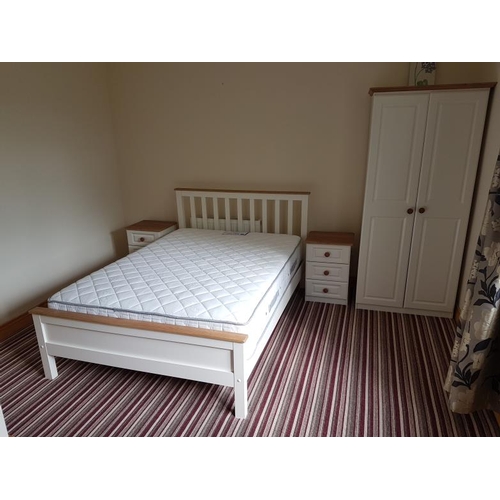 379 - Modern Cream and Oak Effect Bedroom Suite, comprising a Wardrobe, Double Bed (complete with mattress... 