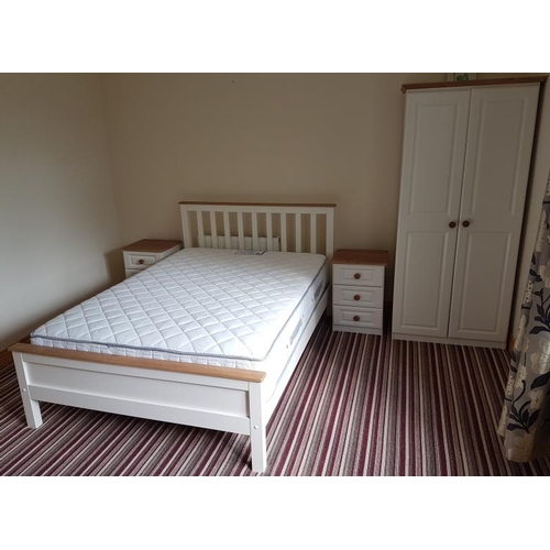 379 - Modern Cream and Oak Effect Bedroom Suite, comprising a Wardrobe, Double Bed (complete with mattress... 