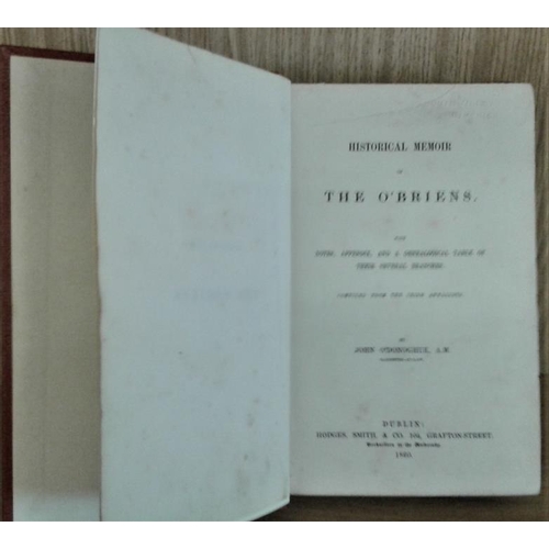 405 - Historical Memoirs of the O’Briens. By John O’Donoghue. Dublin. 1860. Modern cloth. Original edition... 