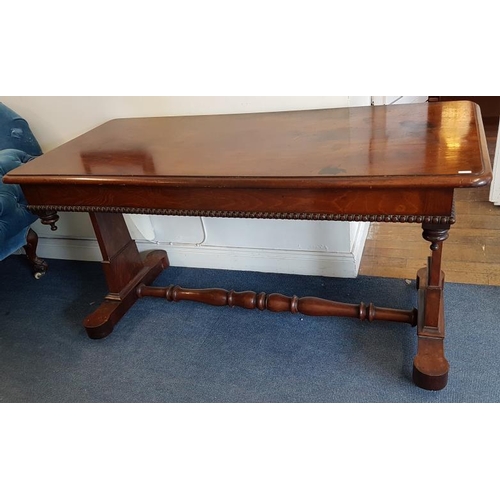 542 - William IV Mahogany Library Table, the rectangular top with moulded edge above a carved frieze and r... 