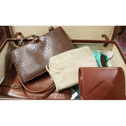 603 - Good Leather Vintage Suitcase, One Other and Various Lady's Handbags