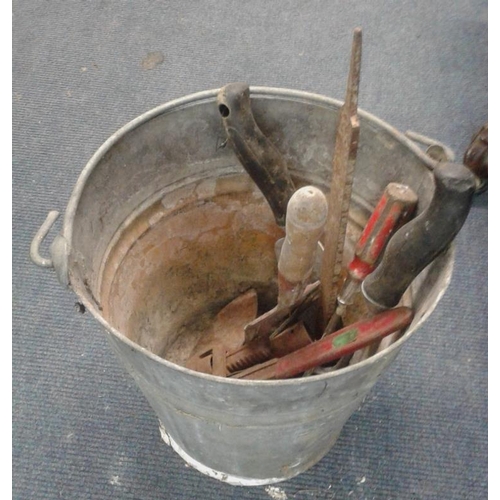 62 - Galvanise Bucket and Collection of Hand Tools