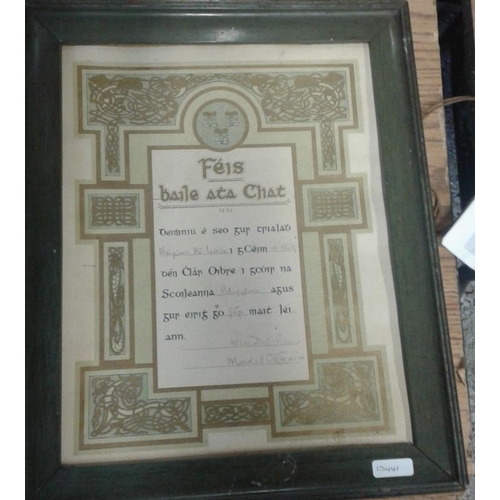 61 - Dublin Feis Certificate 1921, c.11 x 13in