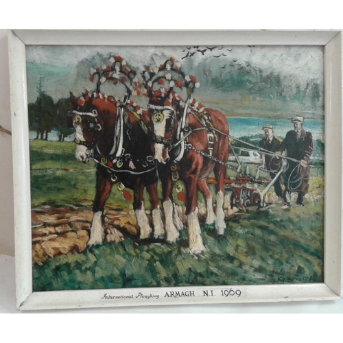 24 - Framed OOB - Signed Kennedy - 'International Ploughing, Armagh 1969' - Overall c. 20 x 24ins