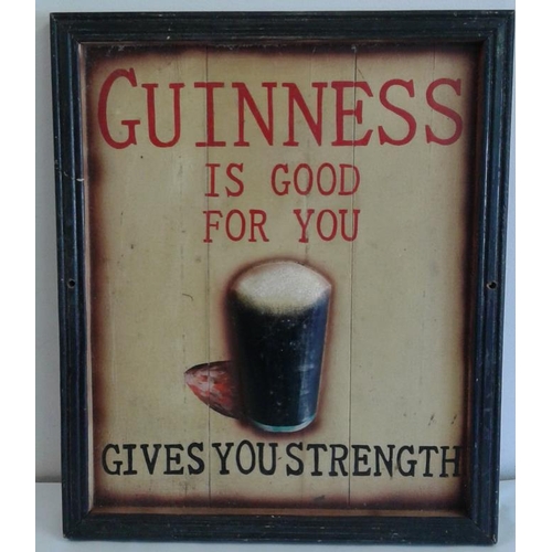 28 - Wooden 'Guinness Is Good For You - Gives you Strength' Advertisement - c. 18 x 15ins